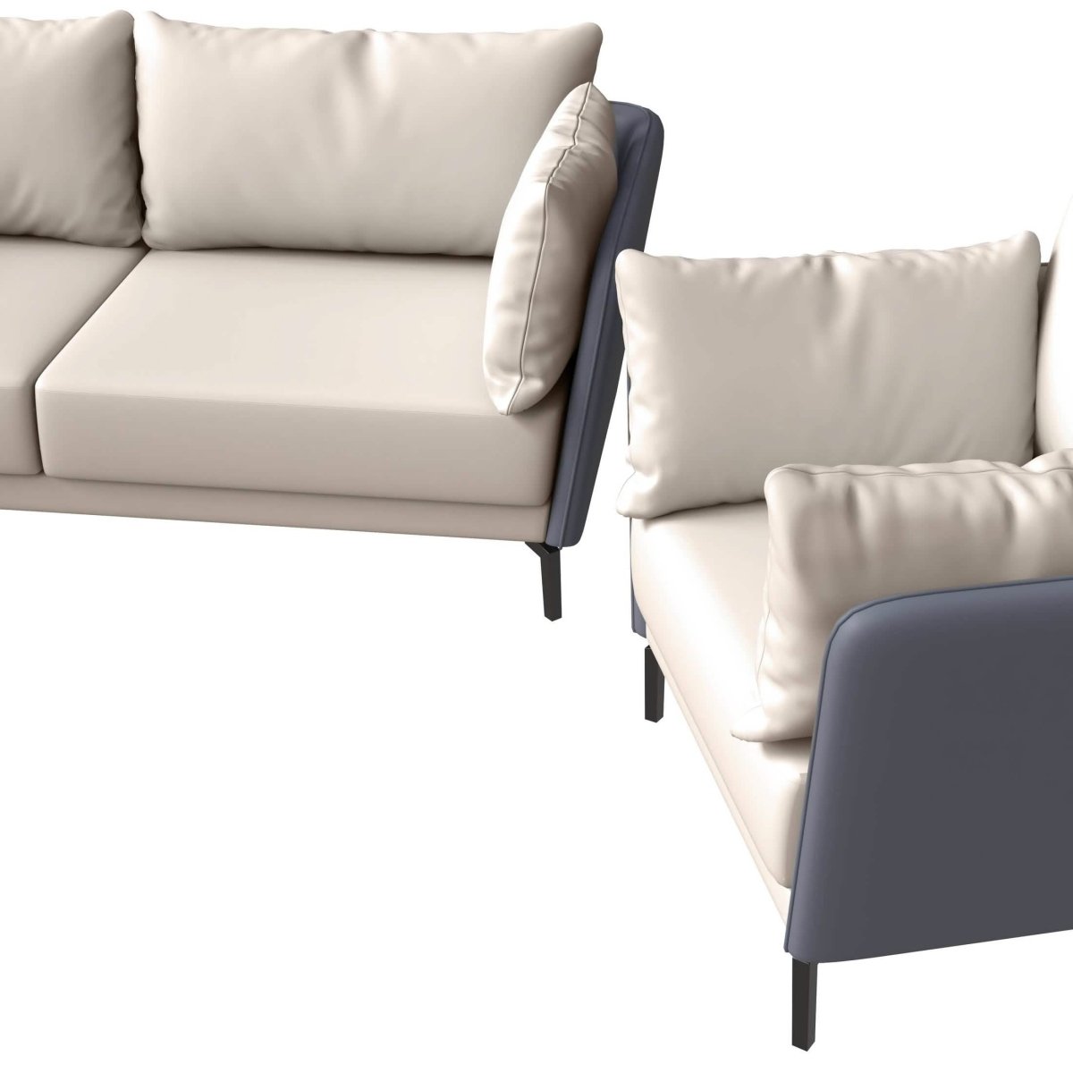 Luxify 3 - Piece Leather Sofa Set with Stainless Steel Legs and Removable Cushions
