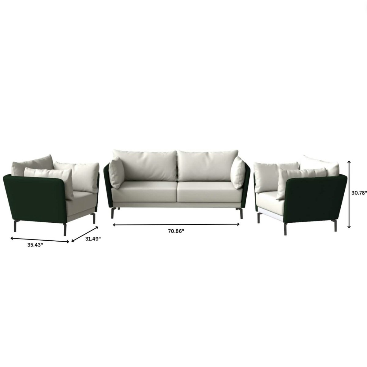 Luxify 3 - Piece Leather Sofa Set with Stainless Steel Legs and Removable Cushions