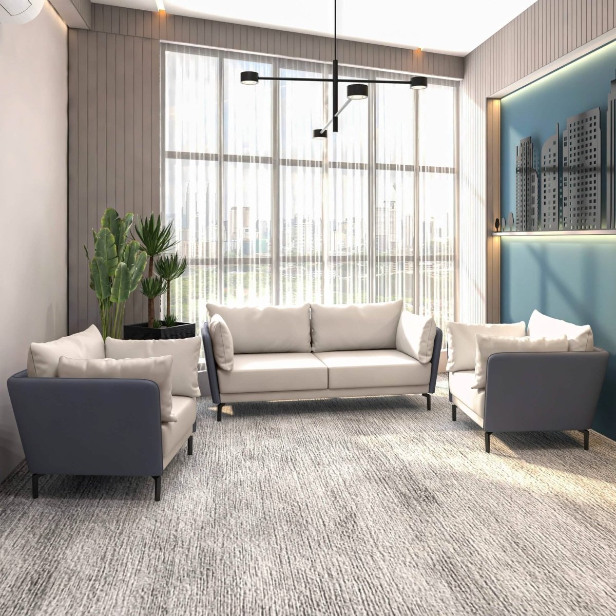 Luxify 3 - Piece Leather Sofa Set with Stainless Steel Legs and Removable Cushions