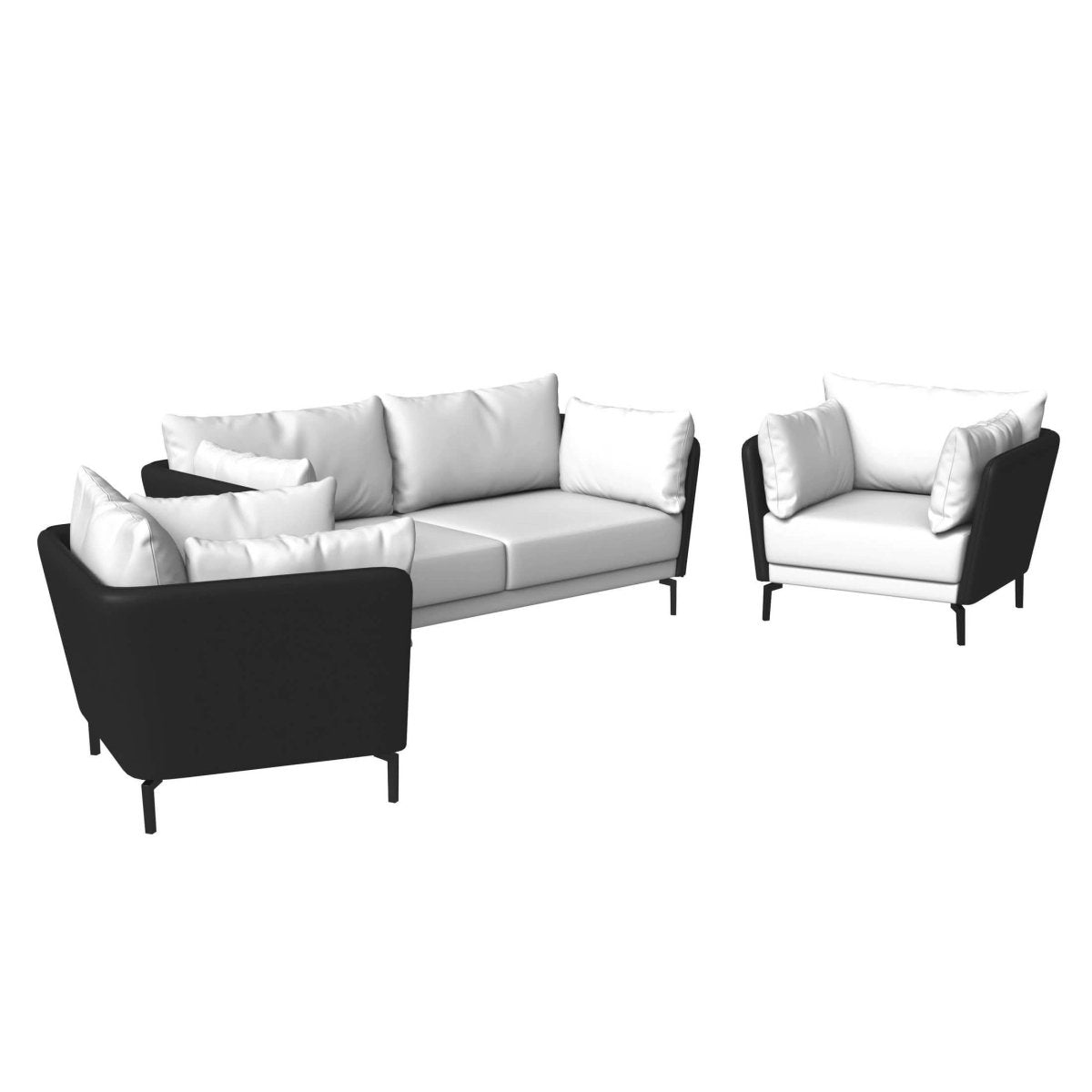 Luxify 3 - Piece Leather Sofa Set with Stainless Steel Legs and Removable Cushions