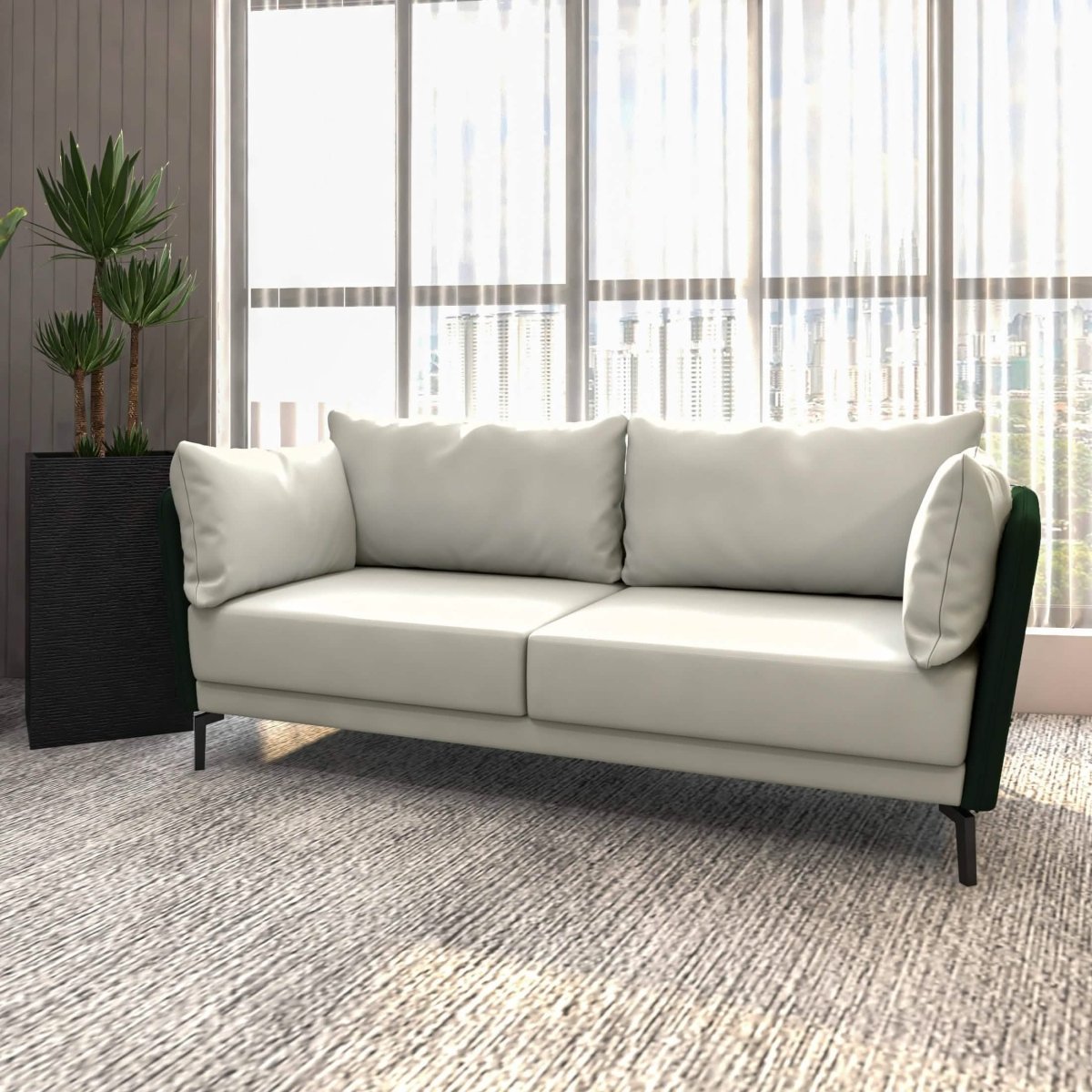 Luxify 3 - Seater Leather Sofa with Stainless Steel Legs and Removable Cushions