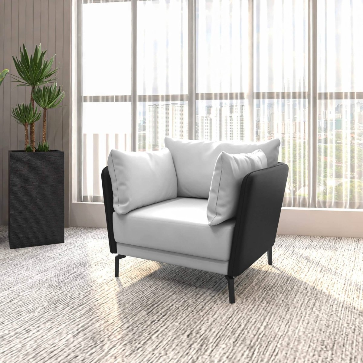 Luxify Single - Seater Leather Sofa Accent Armchair with Stainless Steel Legs and Removable Cushions