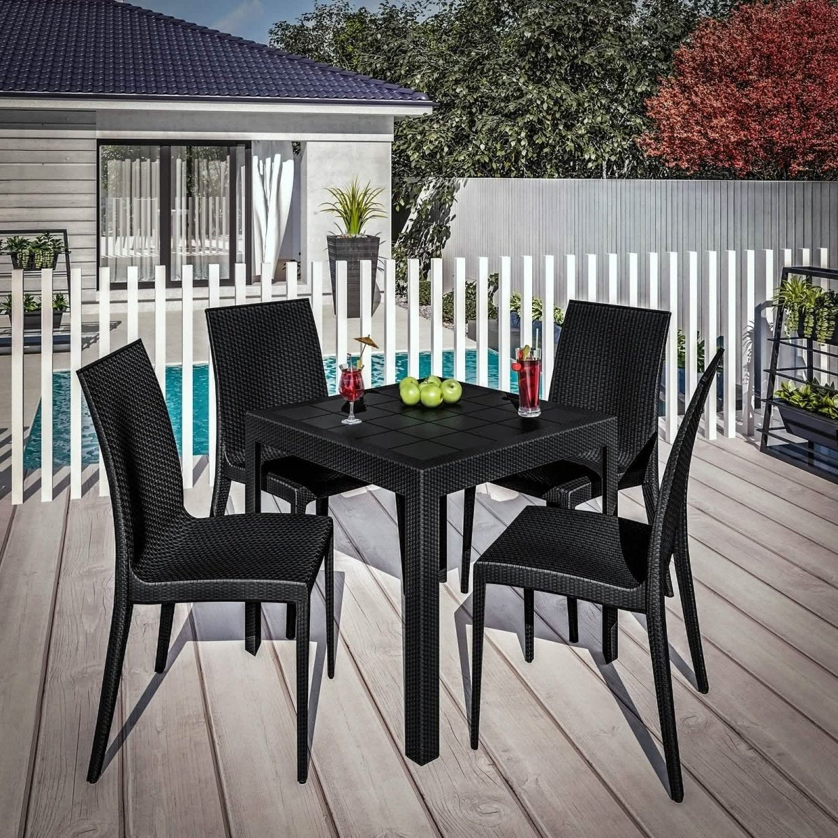 Mace Mid-Century 5-Piece Outdoor Dining Set White Dining Set Leisuremod
