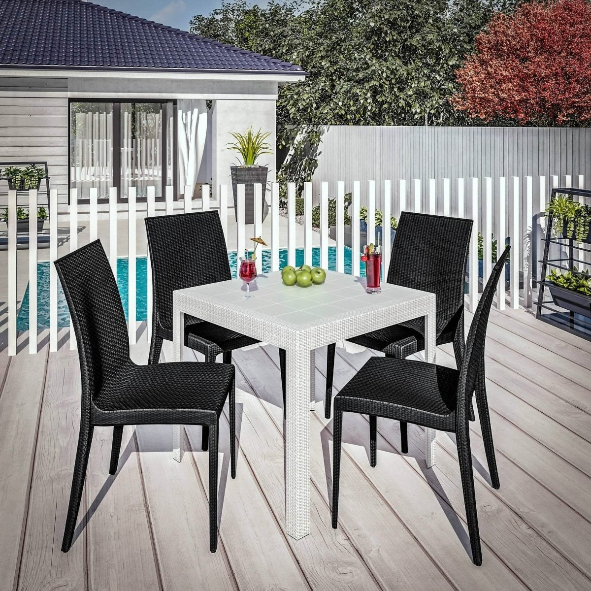 Mace Mid-Century 5-Piece Outdoor Dining Set White Dining Set Leisuremod
