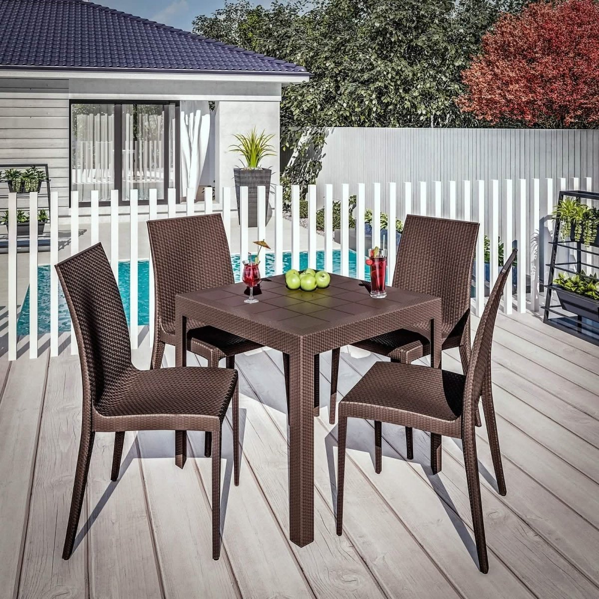 Mace Mid-Century 5-Piece Outdoor Dining Set White Dining Set Leisuremod