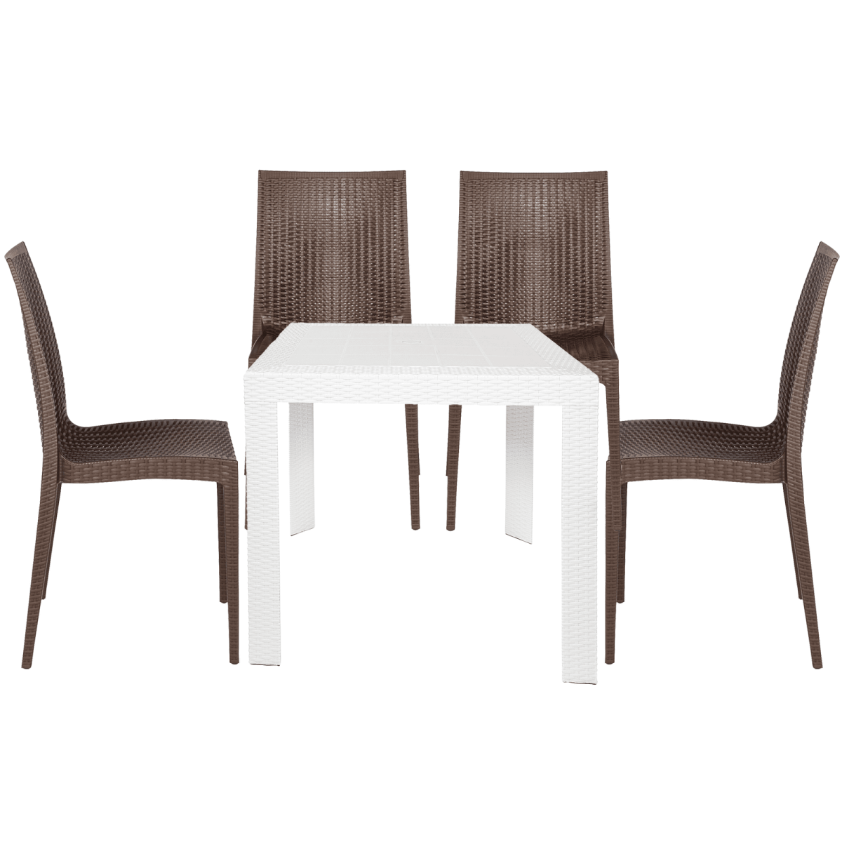 Mace Mid-Century 5-Piece Outdoor Dining Set White Dining Set Leisuremod