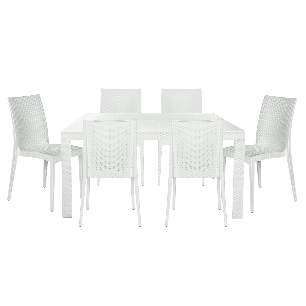 Mace Mid-Century 7-Piece Outdoor Dining Set White and Brown Dining Set Leisuremod