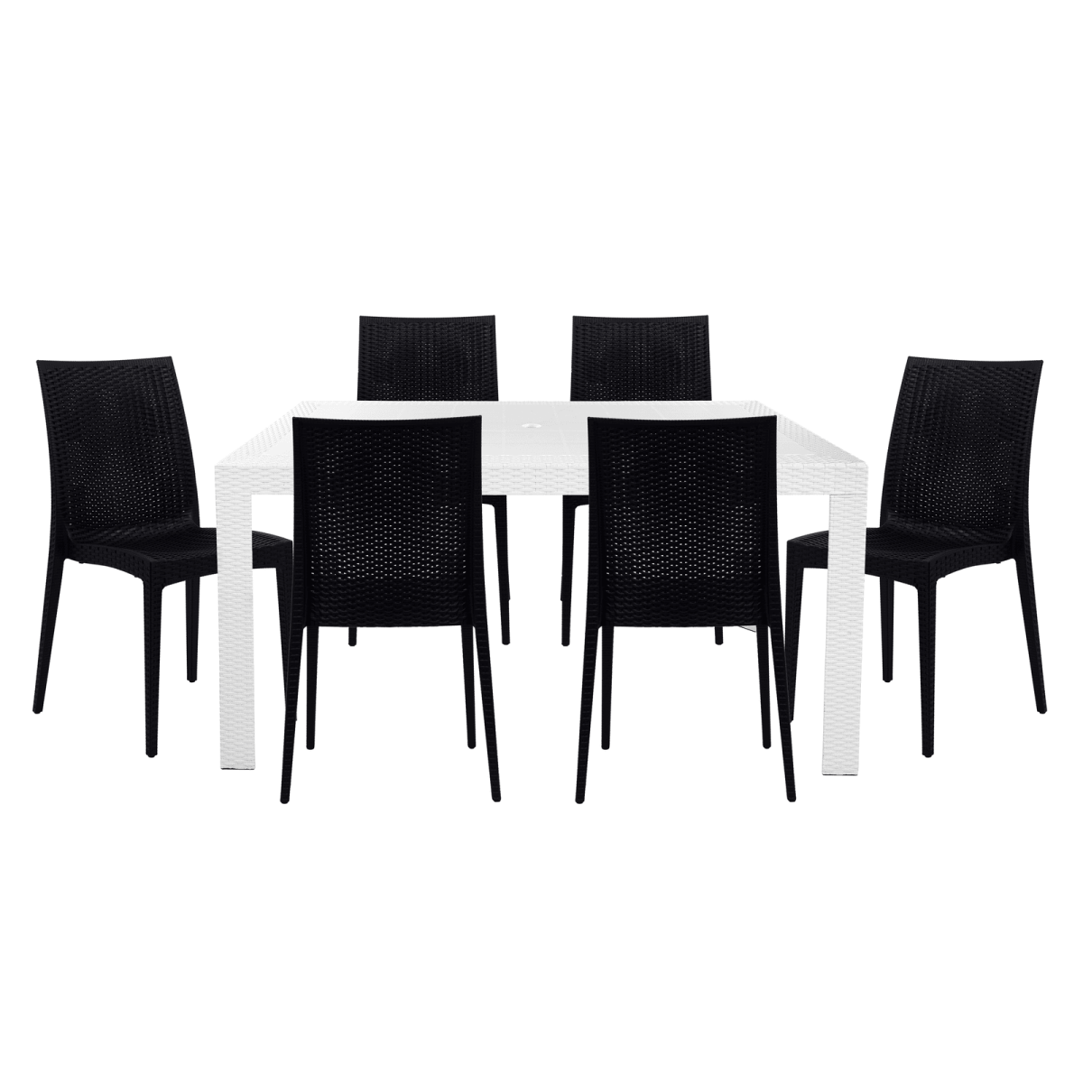 Mace Mid-Century 7-Piece Outdoor Dining Set White and Brown Dining Set Leisuremod