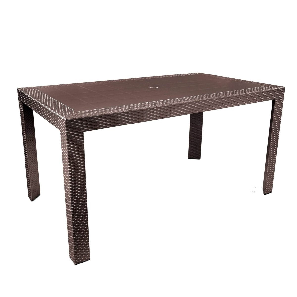Mace Mid-Century 7-Piece Outdoor Dining Set: 4 Side Chairs & 2 Armchairs White and Brown Dining Set Leisuremod