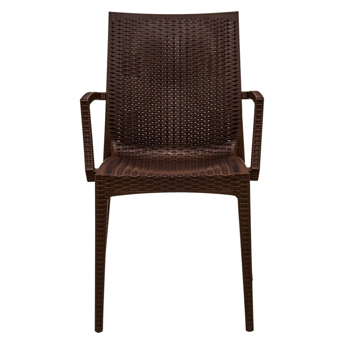 Mace Mid-Century 7-Piece Outdoor Dining Set: 4 Side Chairs & 2 Armchairs White and Brown Dining Set Leisuremod