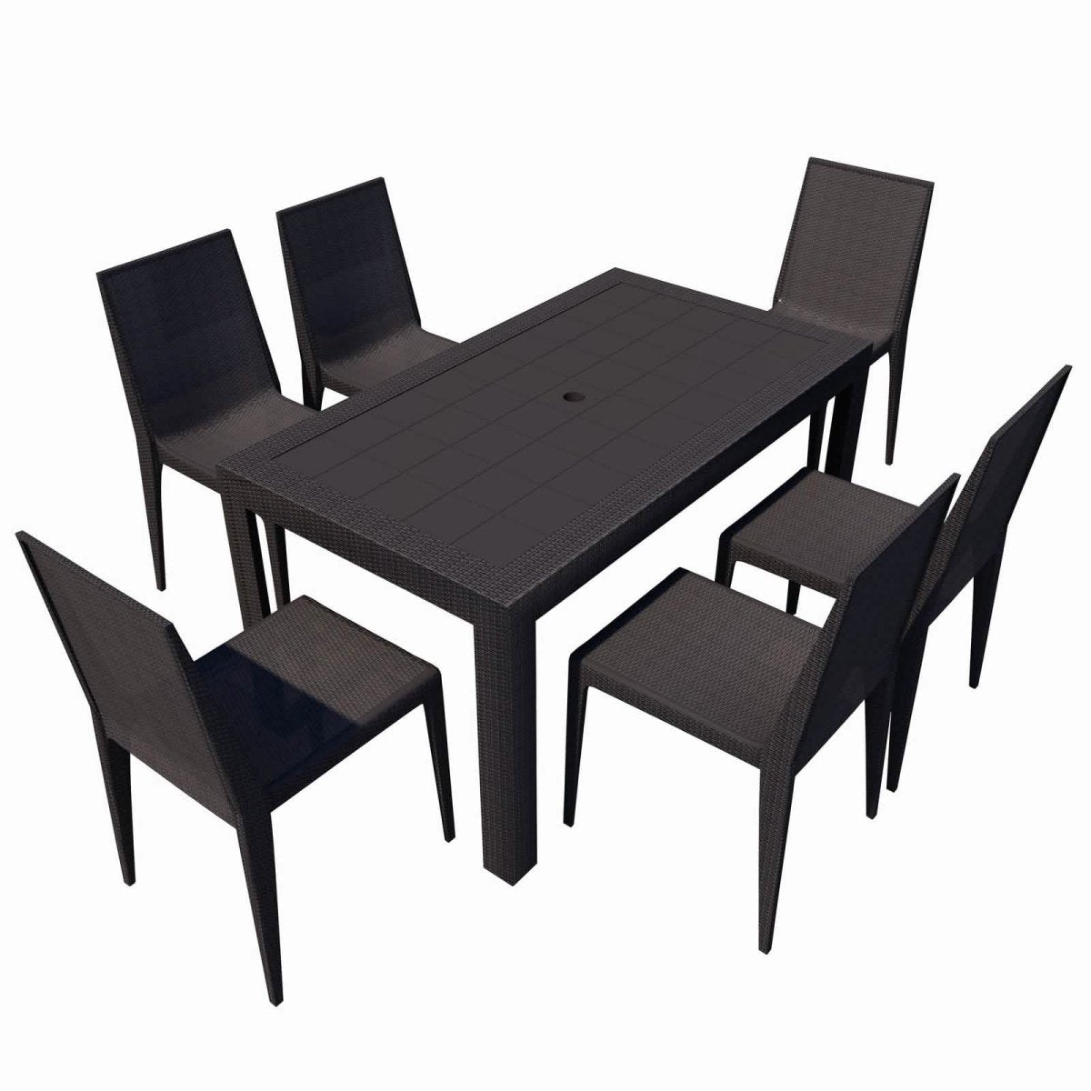 Mace Mid-Century 7-Piece Outdoor Dining Set White and Brown Dining Set Leisuremod