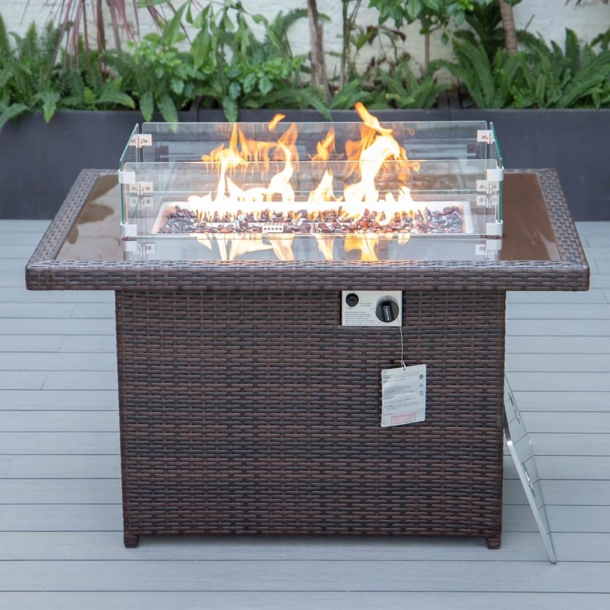 Mace Patio Modern Wicker Propane Fire Pit Table