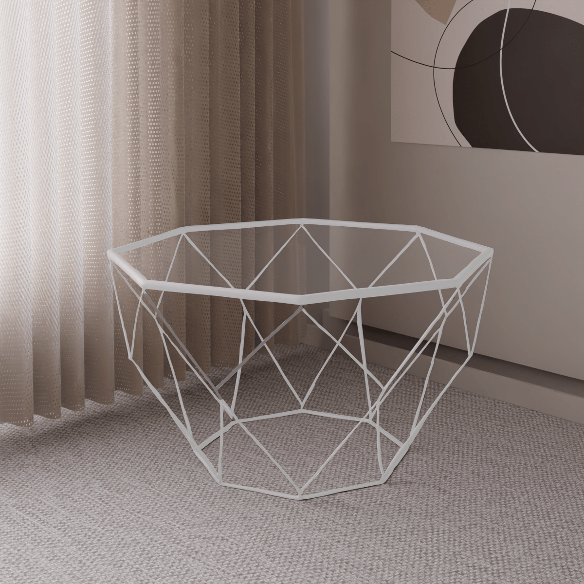 Malibu Octagon Coffee Table with Glass Top and Geometric Metal Base