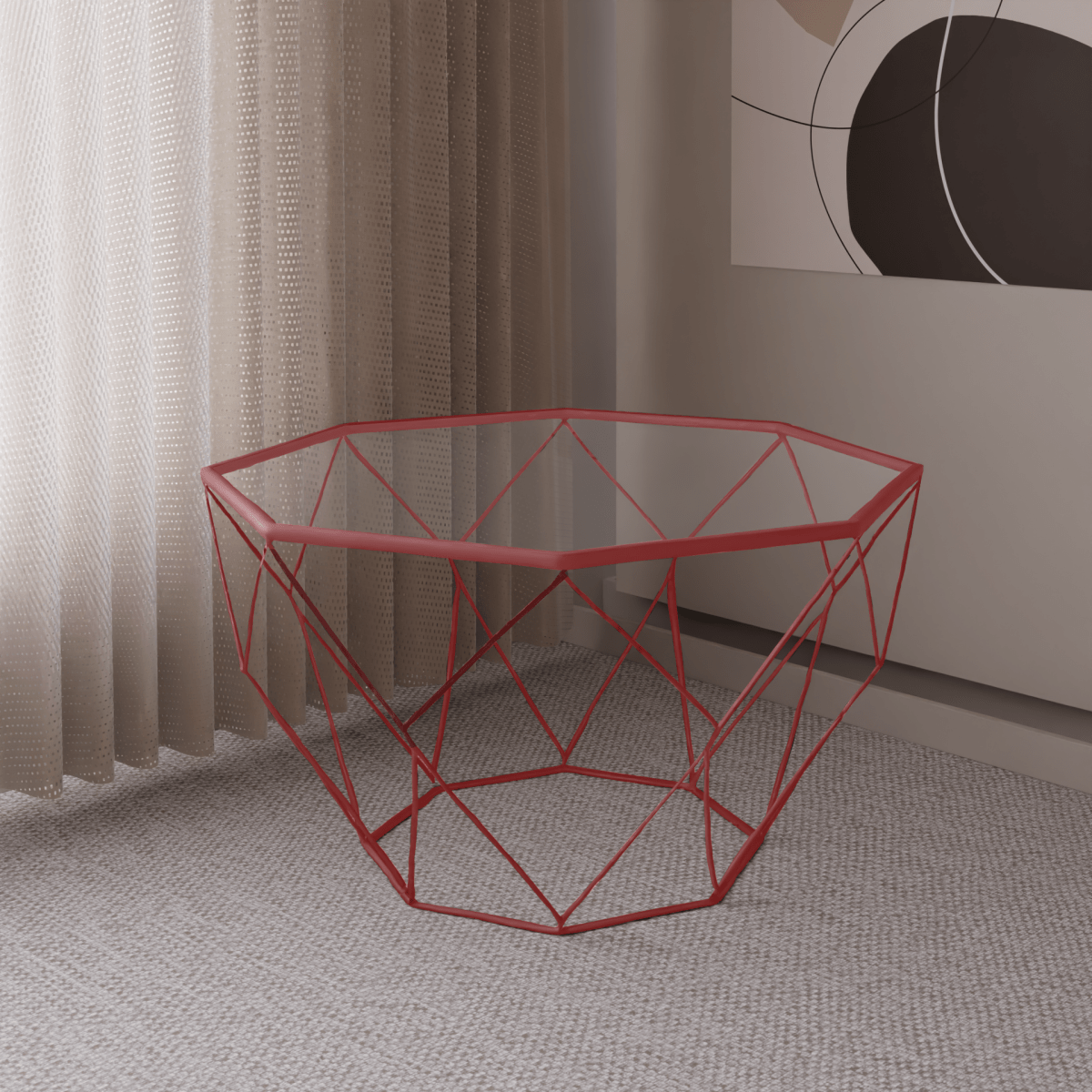Malibu Octagon Coffee Table with Glass Top and Geometric Metal Base