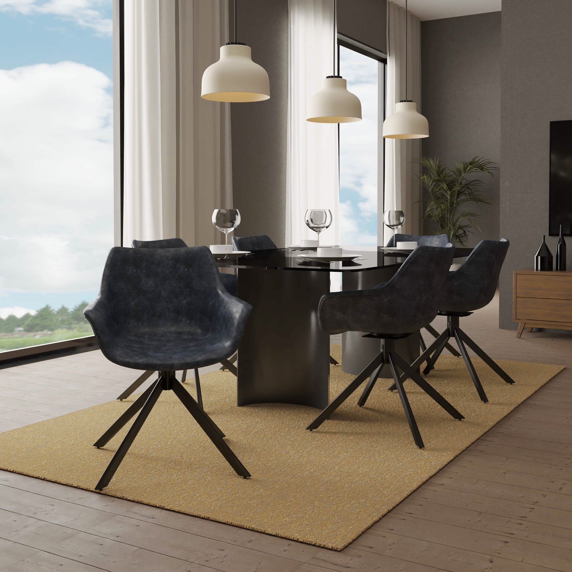 Markley Dining Chair Upholstered in Leather 360 - Degree Swivel Armchair