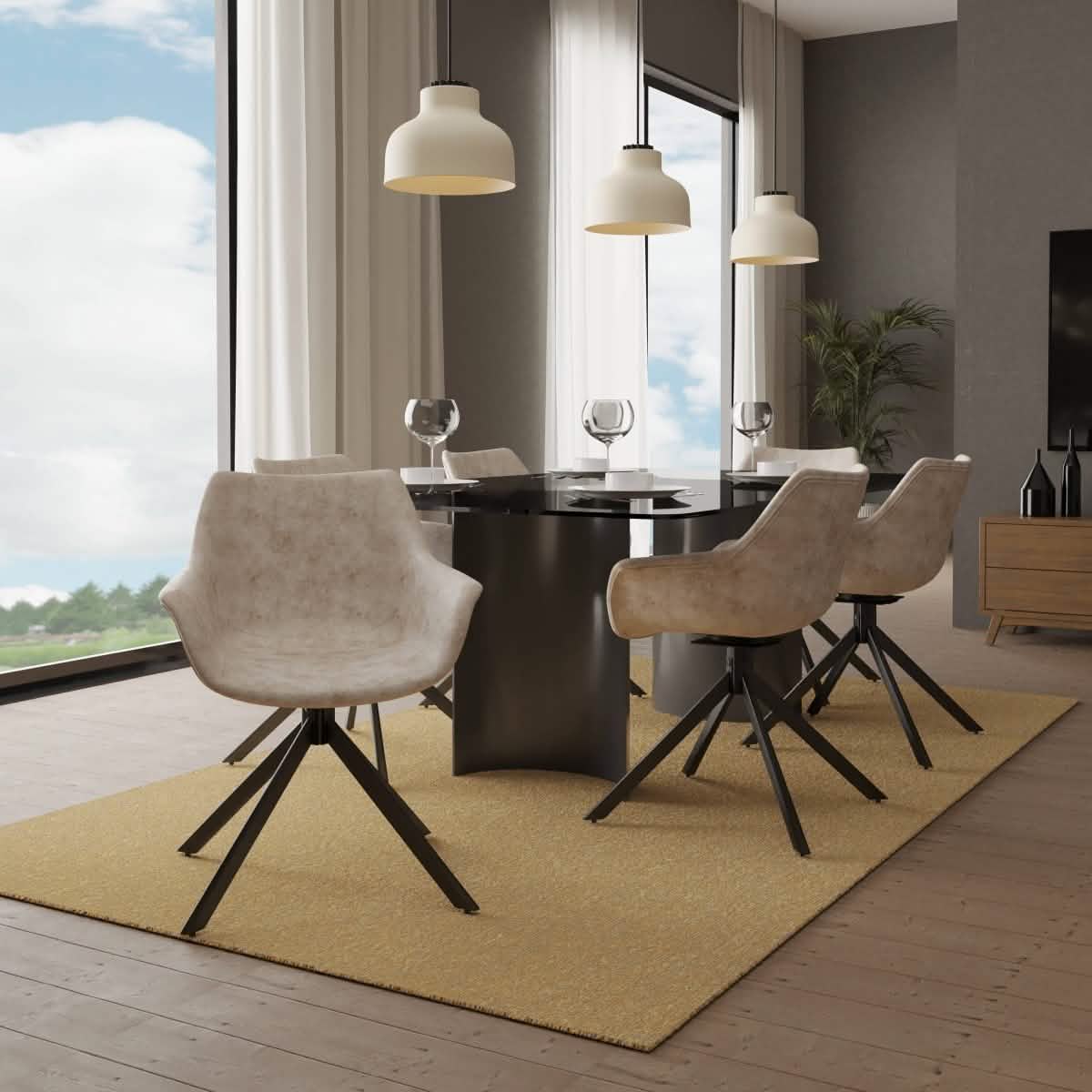 Markley Dining Chair Upholstered in Leather 360 - Degree Swivel Armchair