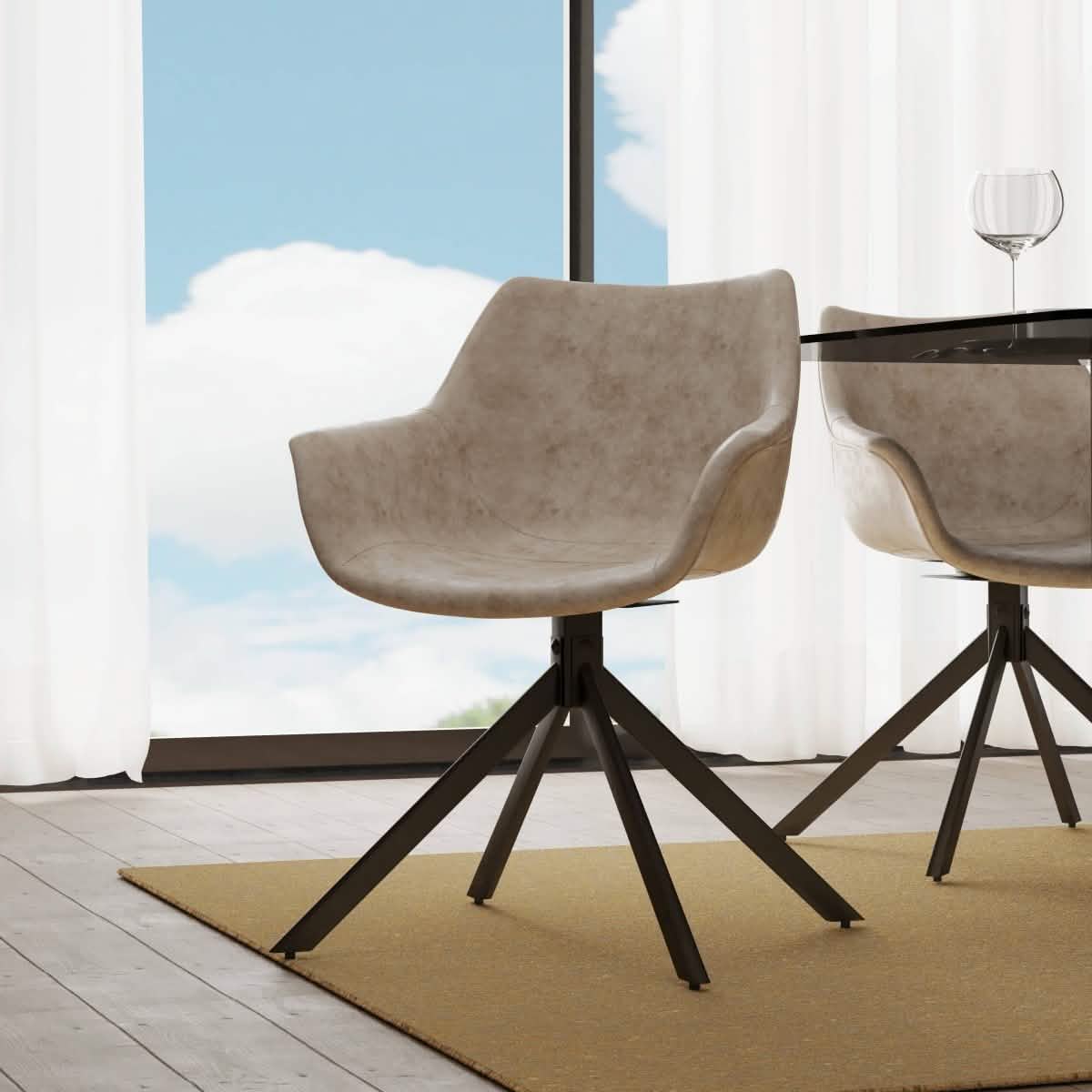 Markley Dining Chair Upholstered in Leather 360 - Degree Swivel Armchair