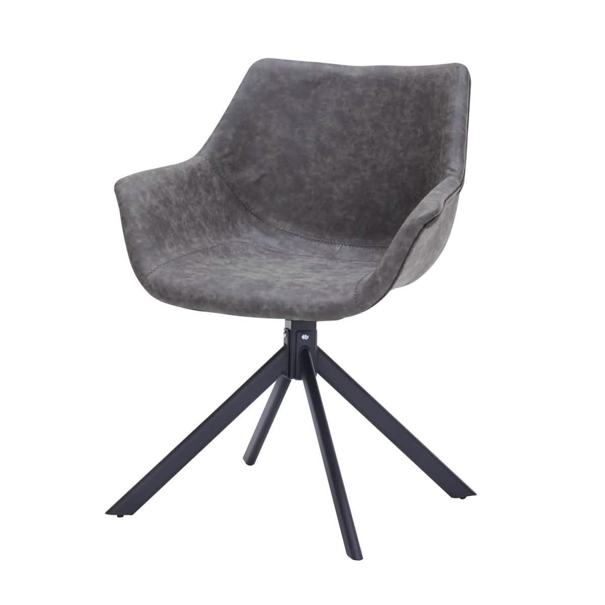 Markley Dining Chair Upholstered in Leather 360 - Degree Swivel Armchair