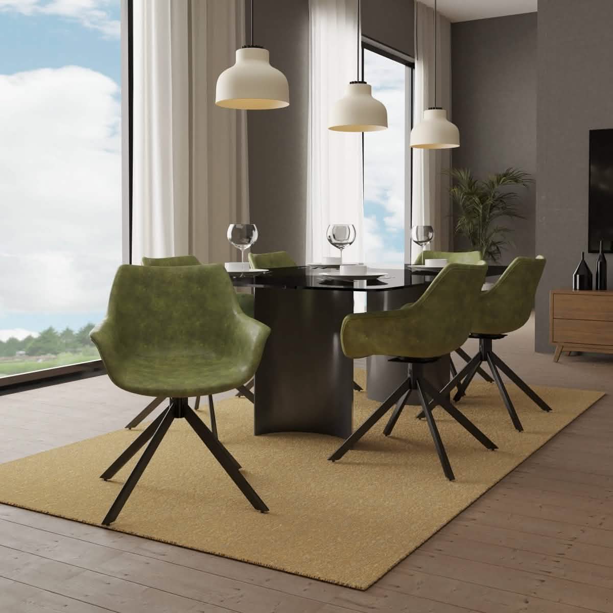 Markley Dining Chair Upholstered in Leather 360 - Degree Swivel Armchair