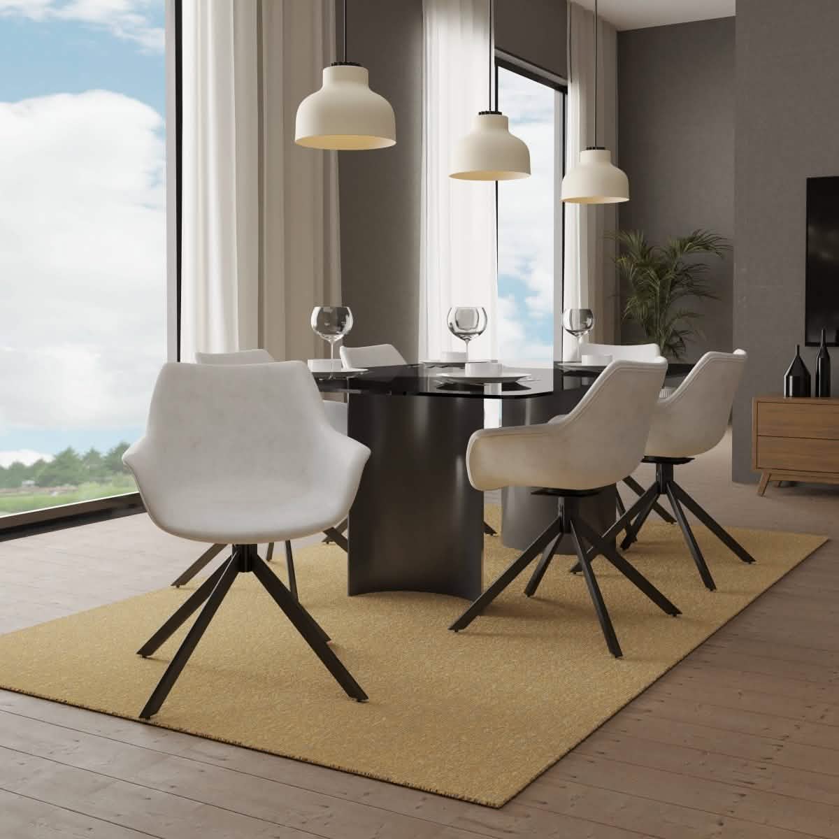 Markley Dining Chair Upholstered in Leather 360 - Degree Swivel Armchair
