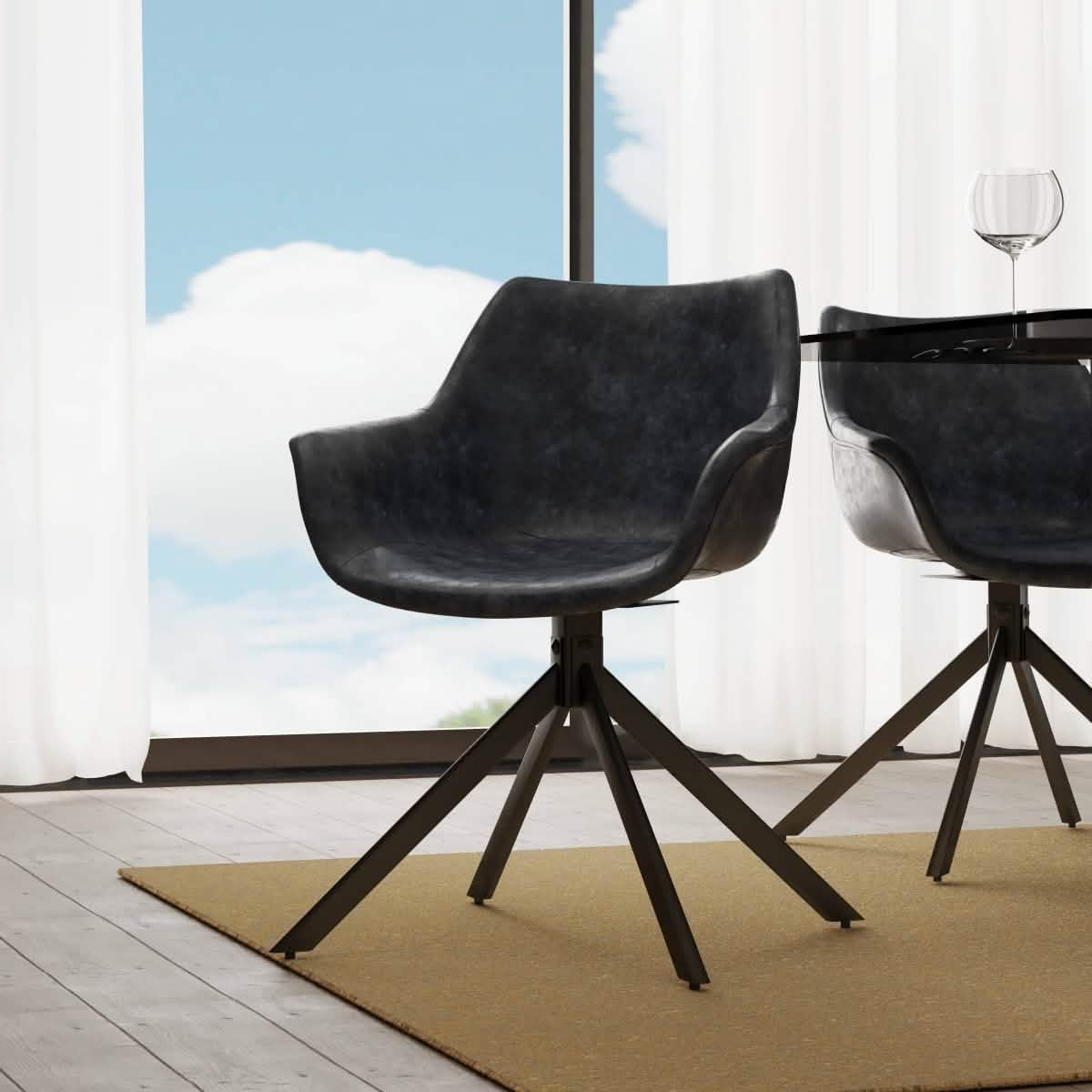 Markley Dining Chair Upholstered in Leather 360 - Degree Swivel Armchair