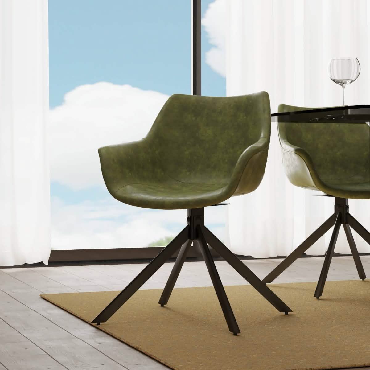 Markley Dining Chair Upholstered in Leather 360 - Degree Swivel Armchair