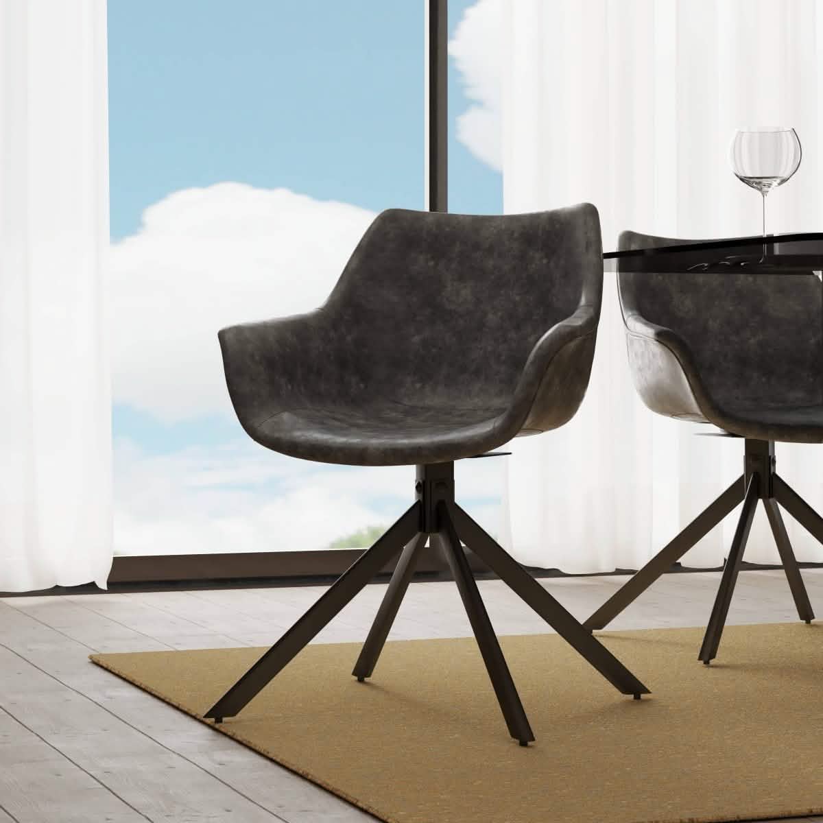 Markley Dining Chair Upholstered in Leather 360 - Degree Swivel Armchair