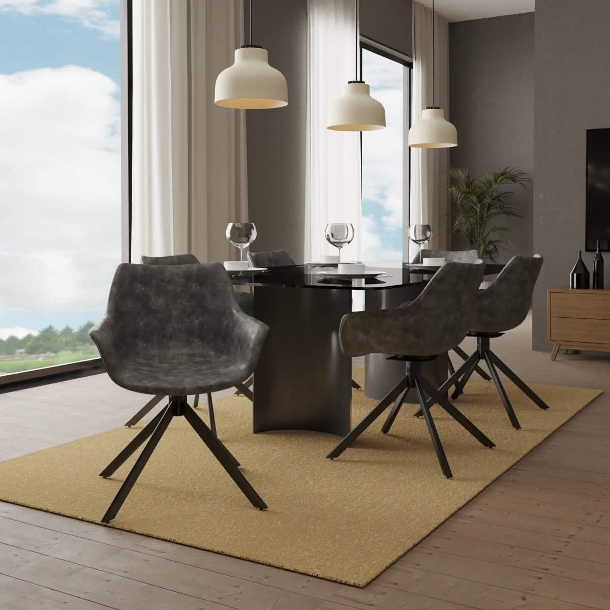 Markley Dining Chair Upholstered in Leather 360 - Degree Swivel Armchair