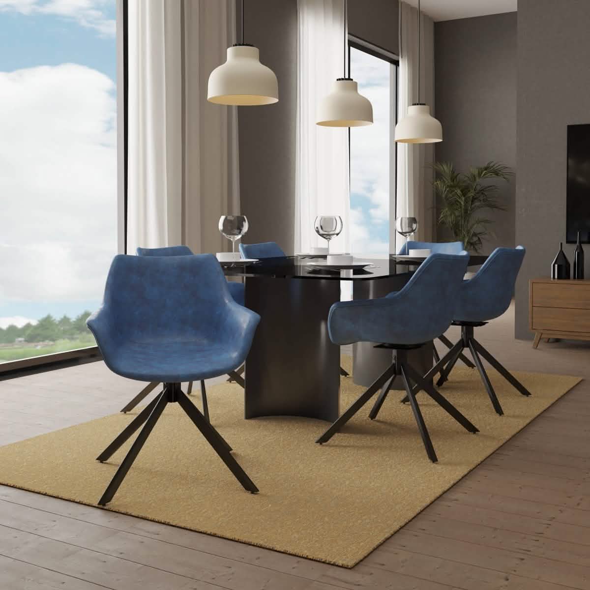 Markley Dining Chair Upholstered in Leather 360 - Degree Swivel Armchair
