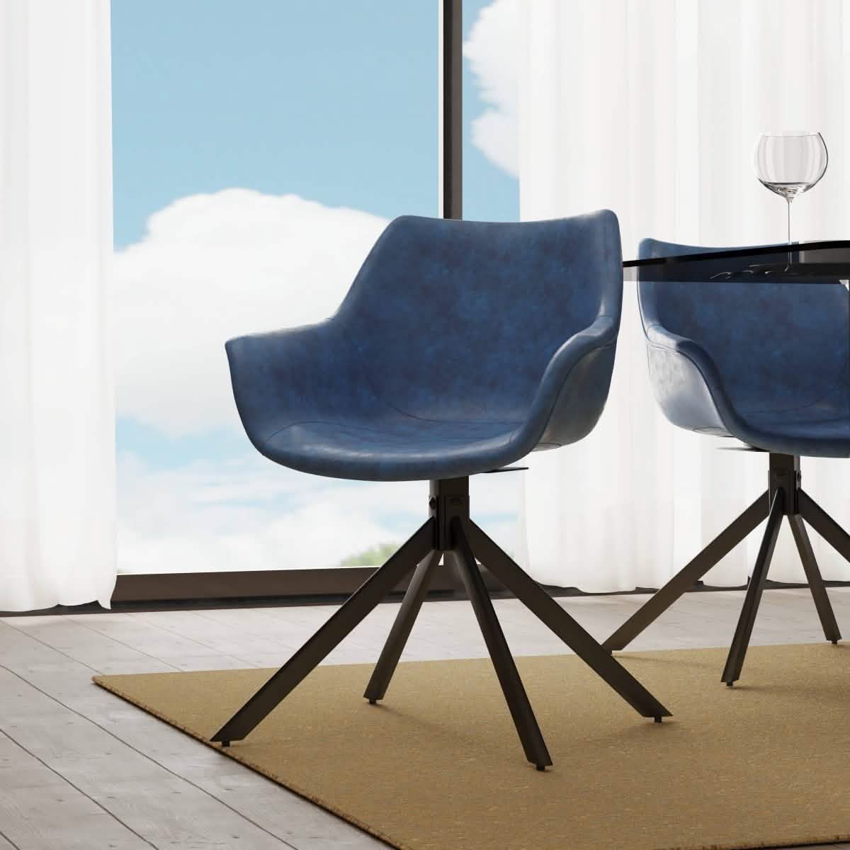 Markley Dining Chair Upholstered in Leather 360 - Degree Swivel Armchair