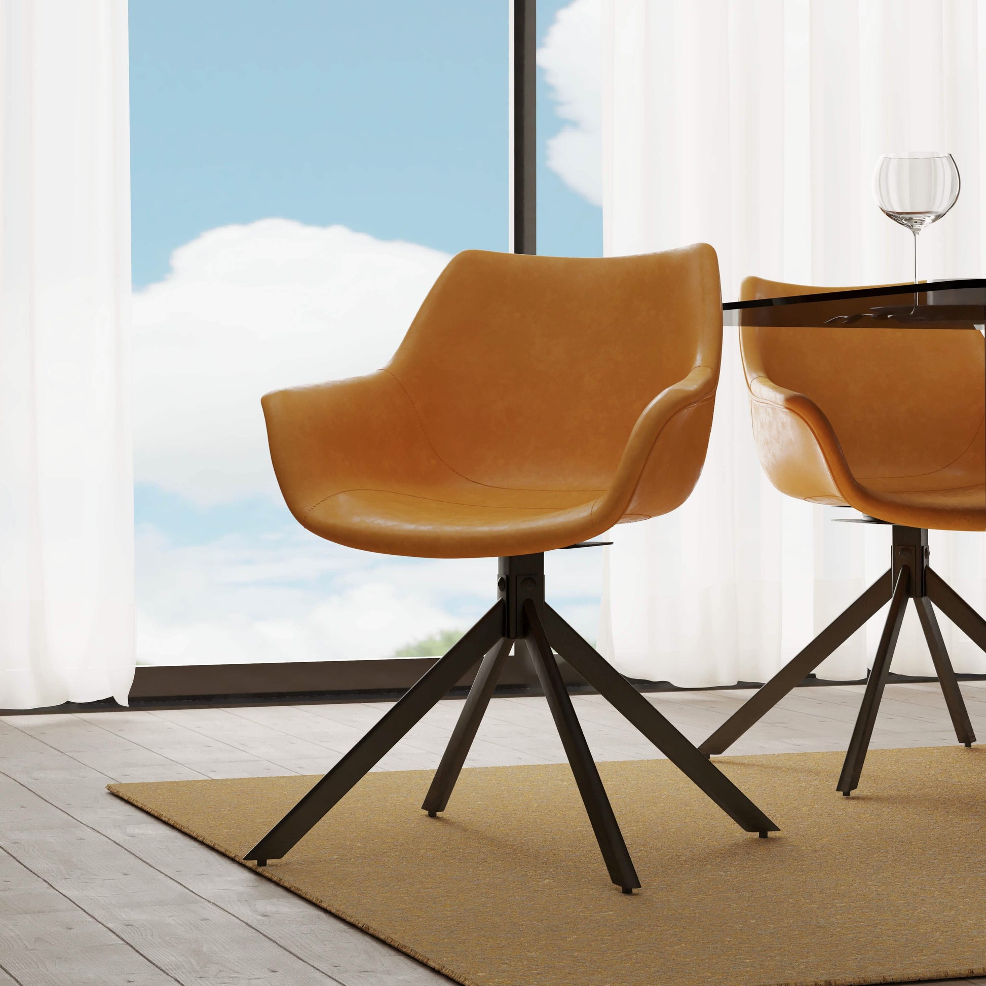 Markley Dining Chair Upholstered in Leather 360 - Degree Swivel Armchair