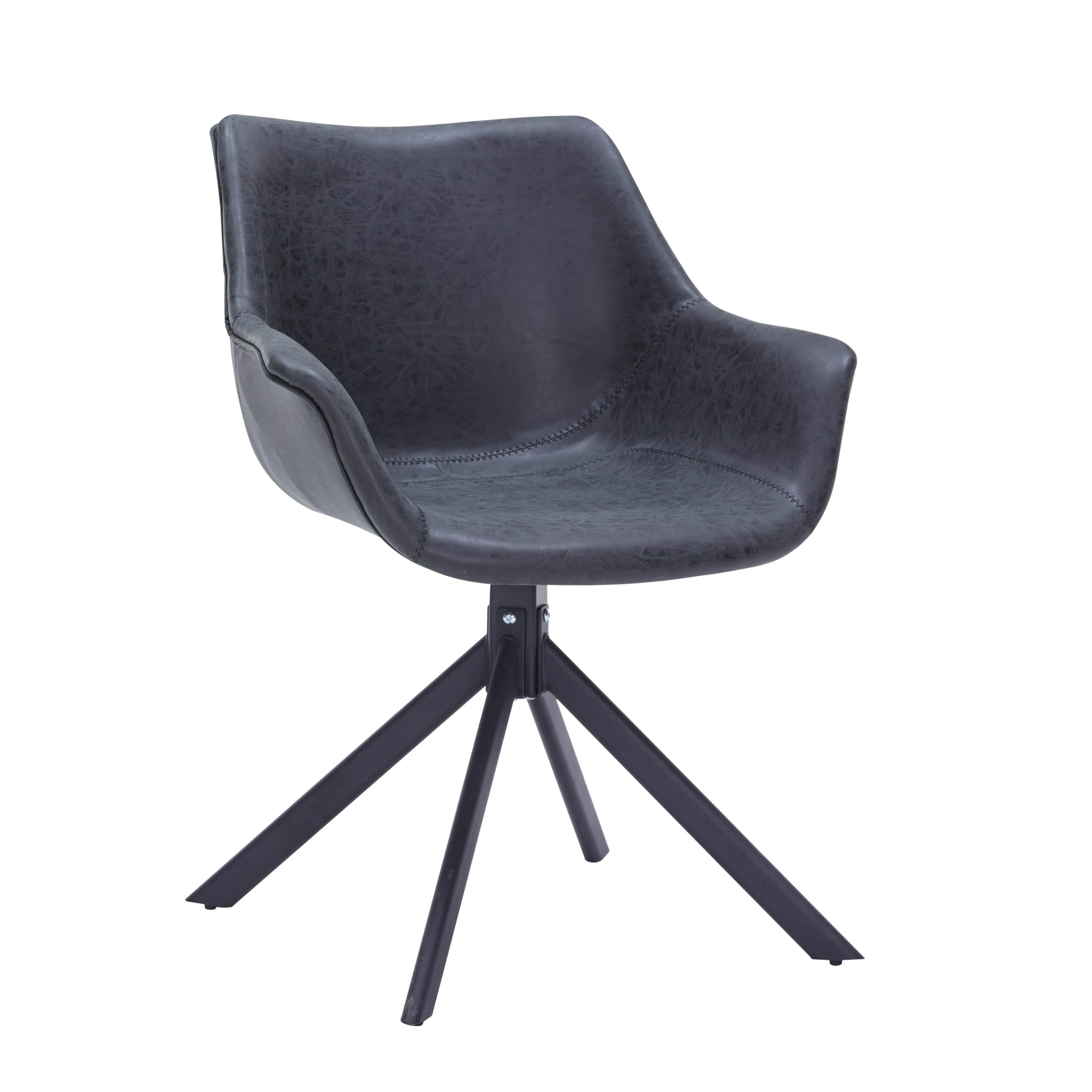 Markley Dining Chair Upholstered in Leather 360 - Degree Swivel Armchair