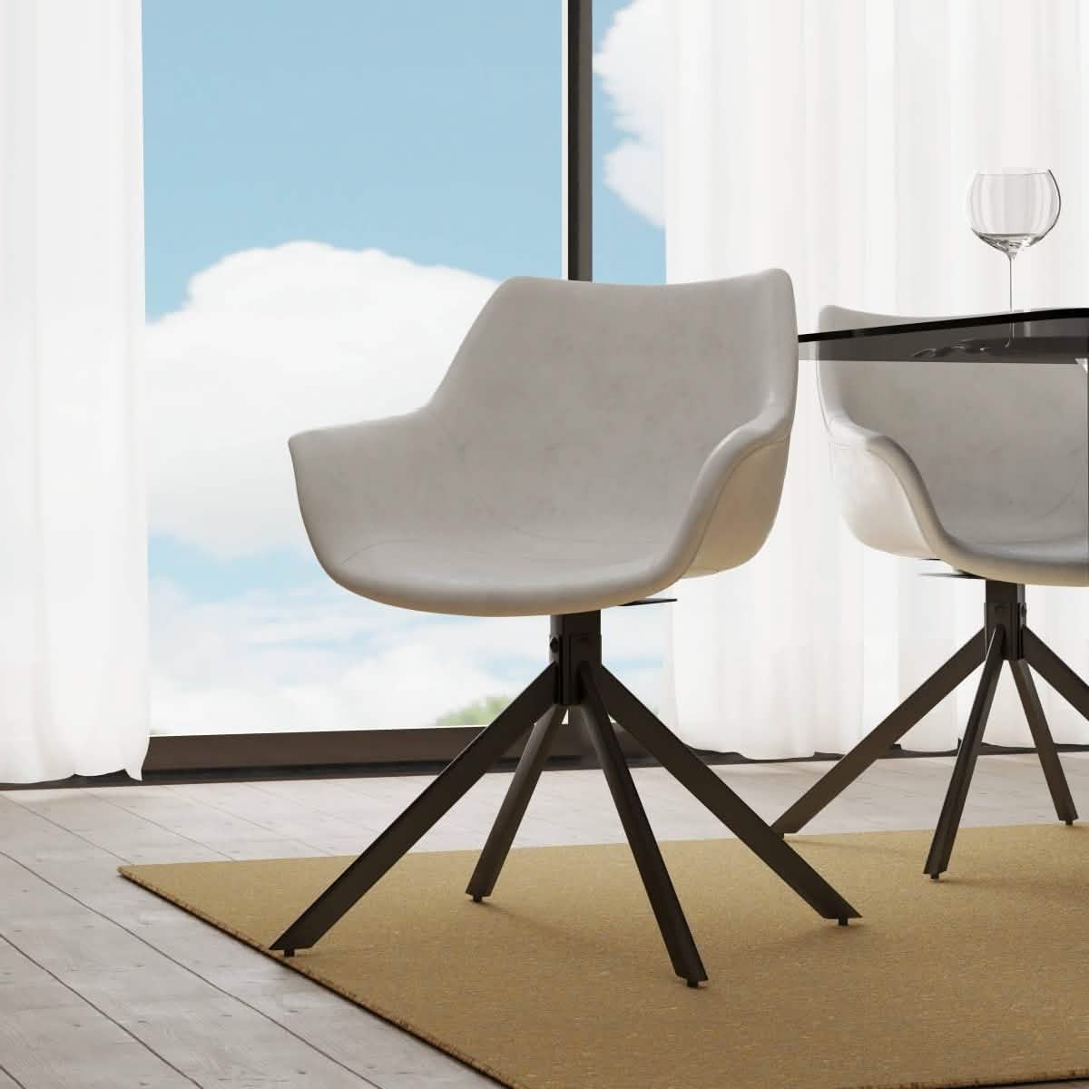 Markley Dining Chair Upholstered in Leather 360 - Degree Swivel Armchair
