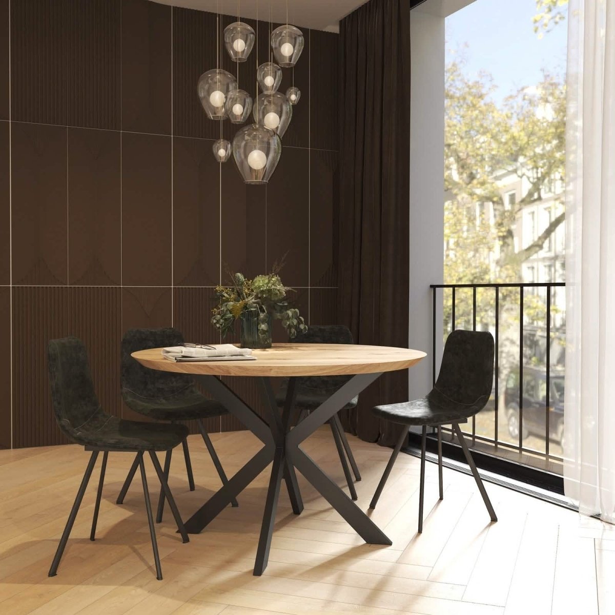 Markley Leather Dining Chair With Black/Gold Metal Legs