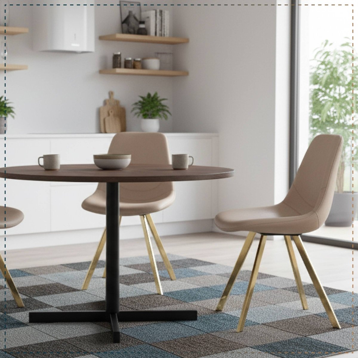 Markley Leather Dining Chair With Black/Gold Metal Legs