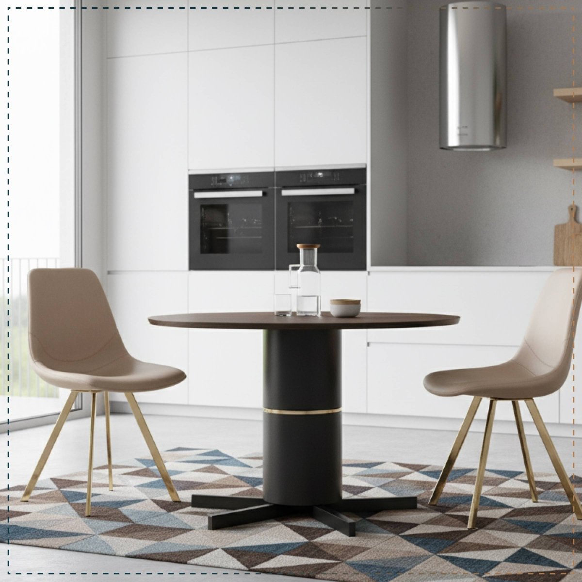 Markley Leather Dining Chair With Black/Gold Metal Legs