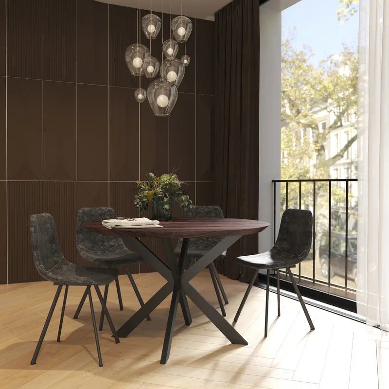 Markley Leather Dining Chair With Black/Gold Metal Legs