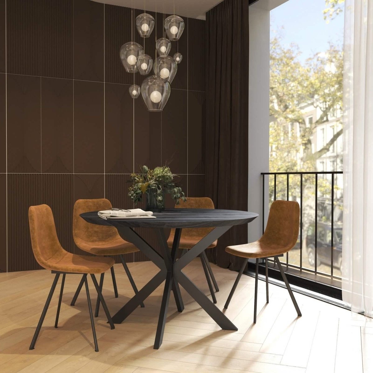 Markley Leather Dining Chair With Black/Gold Metal Legs