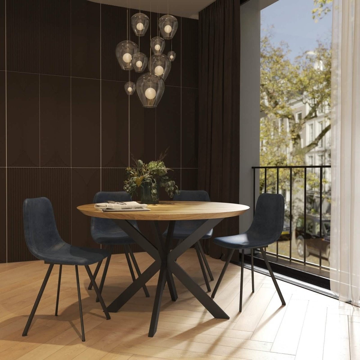 Markley Leather Dining Chair With Black/Gold Metal Legs