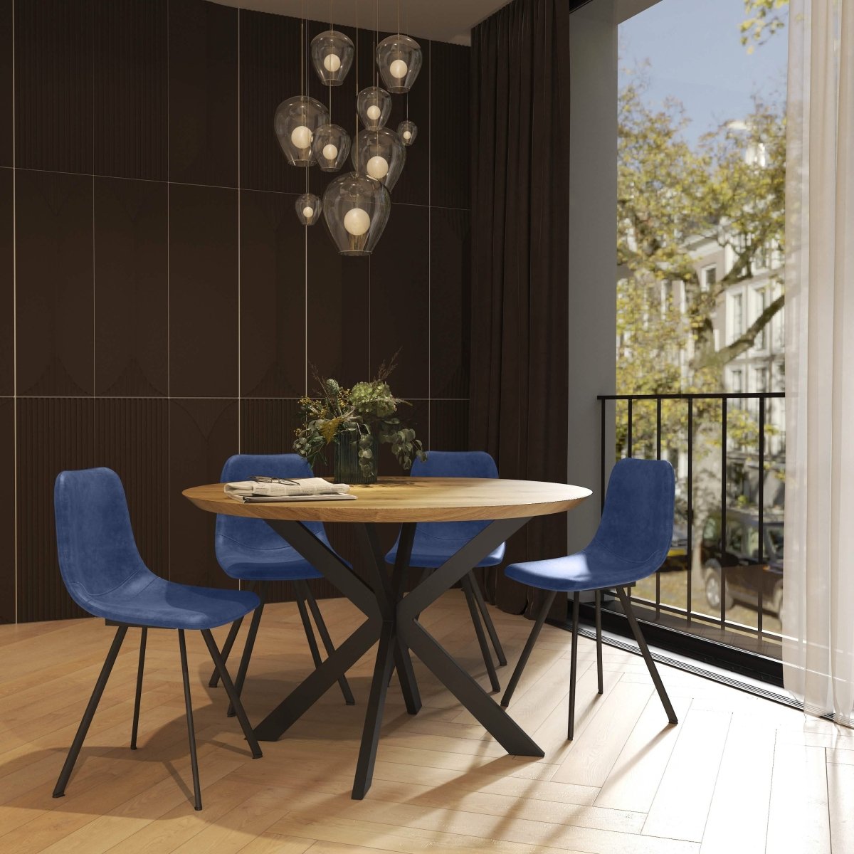 Markley Leather Dining Chair With Black/Gold Metal Legs