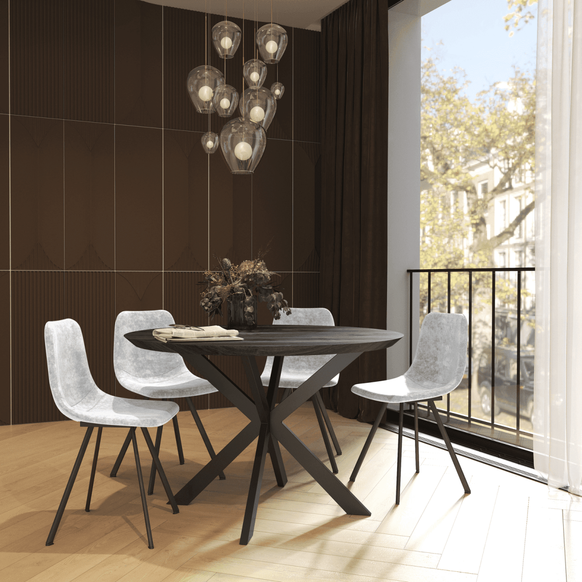 Markley Leather Dining Chair With Black/Gold Metal Legs
