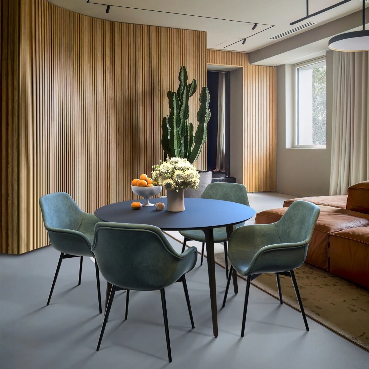 Markley Leather Dining Chair with Powder - Coated Iron Legs