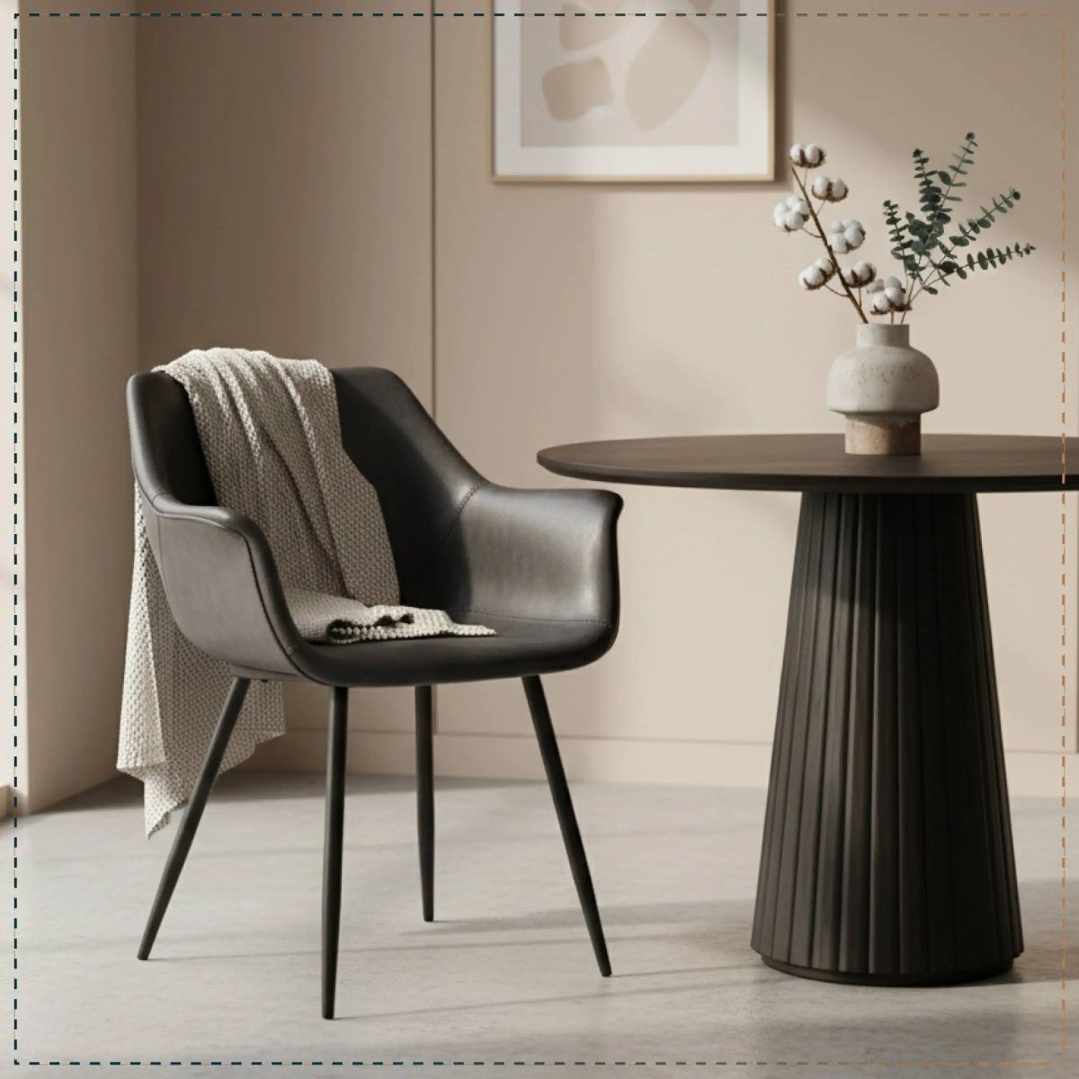 Markley Leather Dining Chair with Powder - Coated Iron Legs