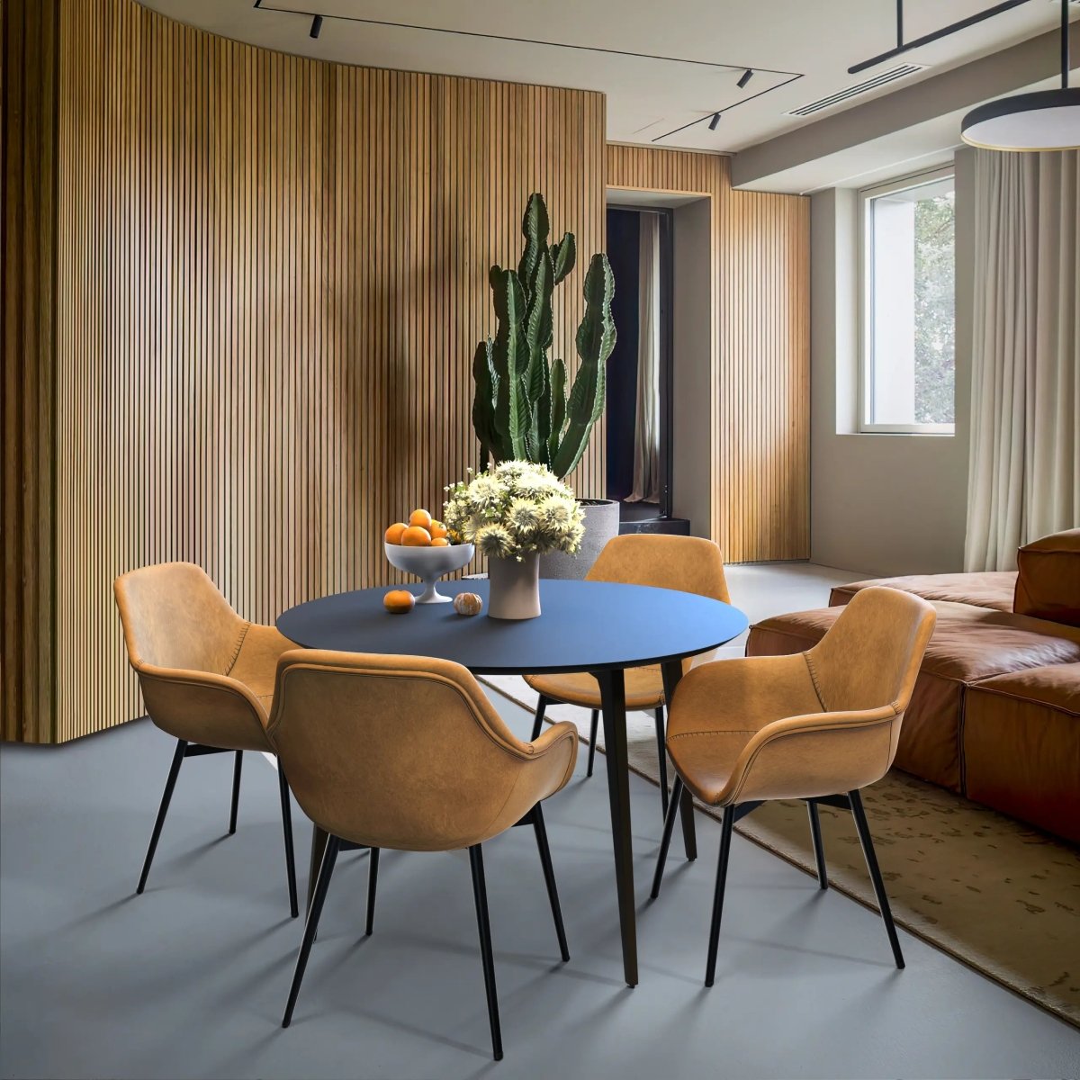 Markley Leather Dining Chair with Powder - Coated Iron Legs