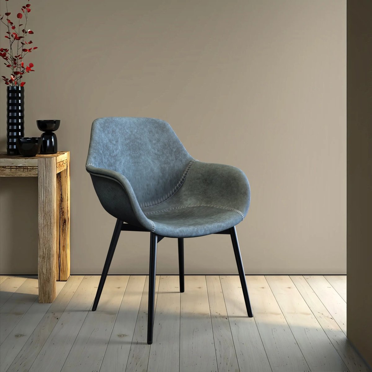 Markley Leather Dining Chair with Powder - Coated Iron Legs