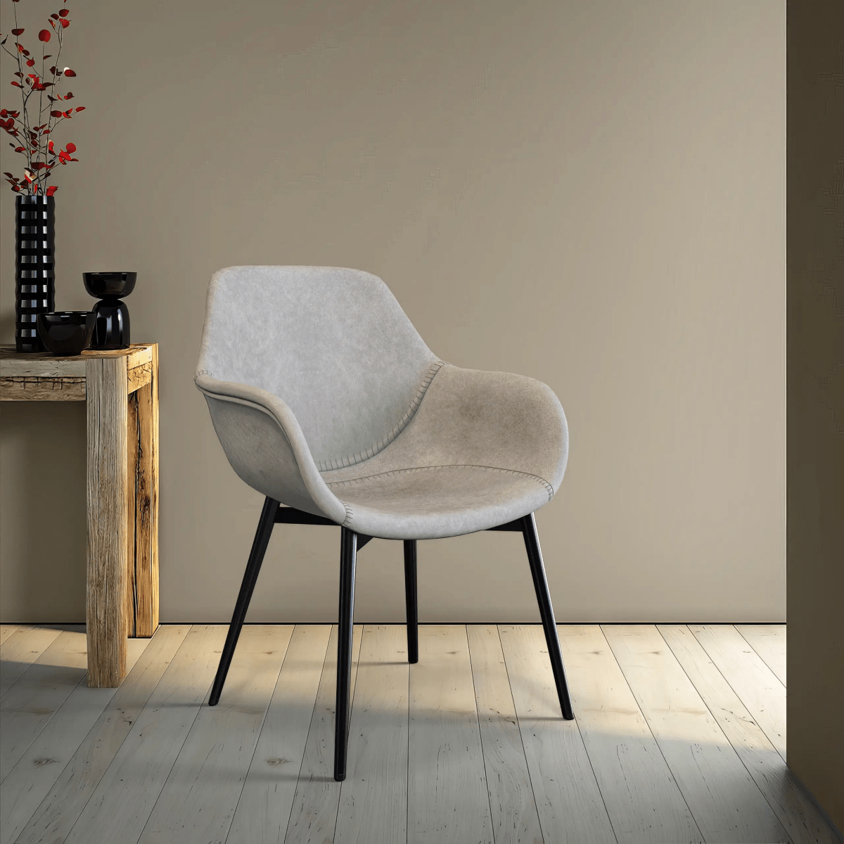 Markley Leather Dining Chair with Powder - Coated Iron Legs