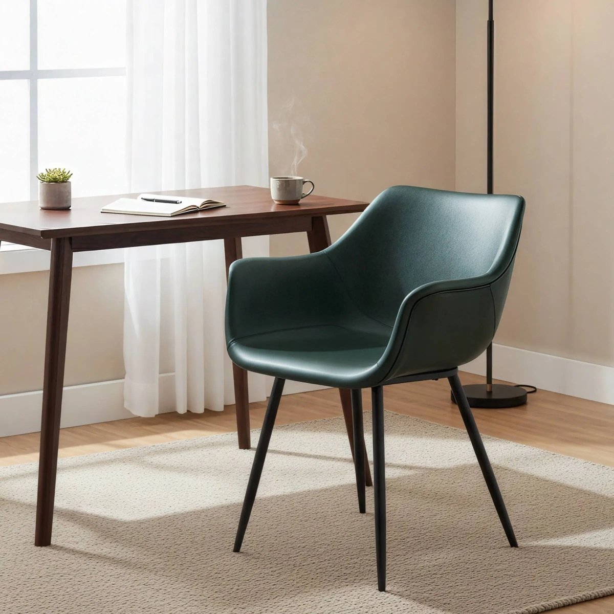 Markley Leather Dining Chair with Powder - Coated Iron Legs