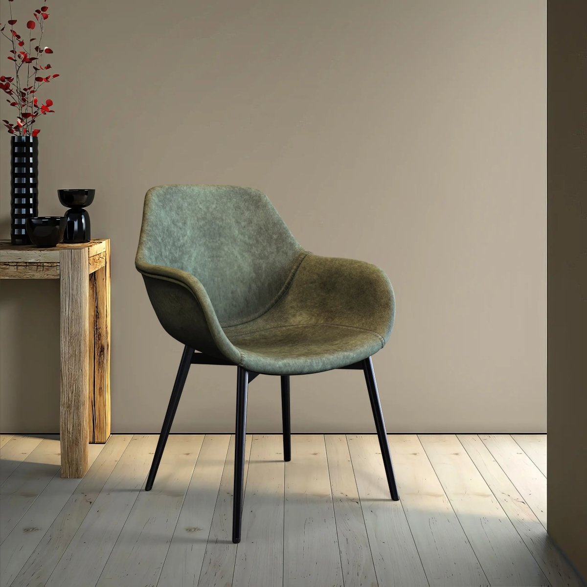 Markley Leather Dining Chair with Powder - Coated Iron Legs