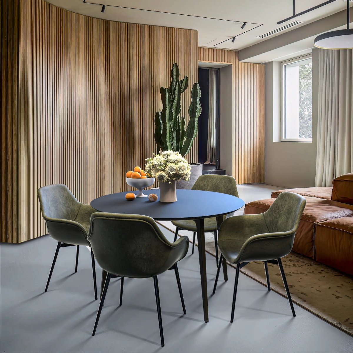 Markley Leather Dining Chair with Powder - Coated Iron Legs