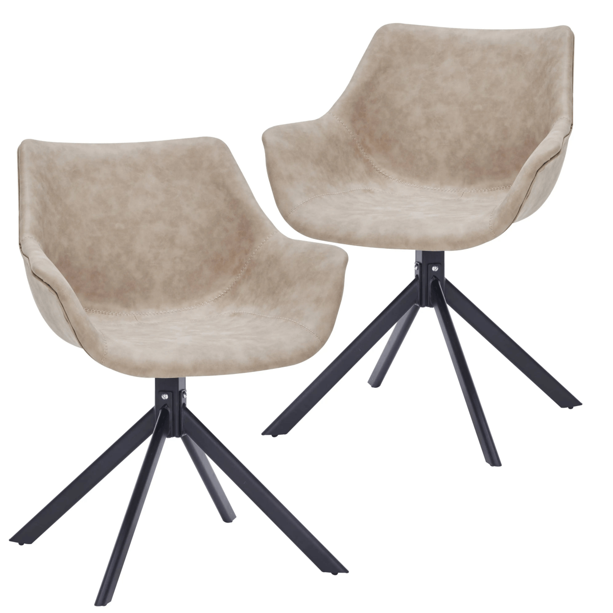 Markley Leather Swivel Dining Armchair with Black Iron Base Set of 2